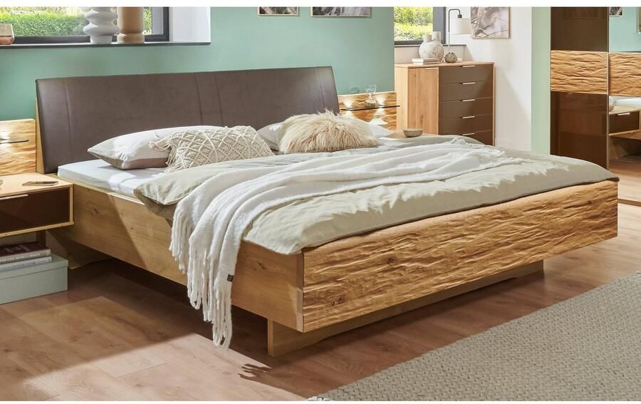 WIEMANN Futonbed Cordoba Garneringen in rifhout bekleed hoofdbord in imitatieleer mokka - Foto 2