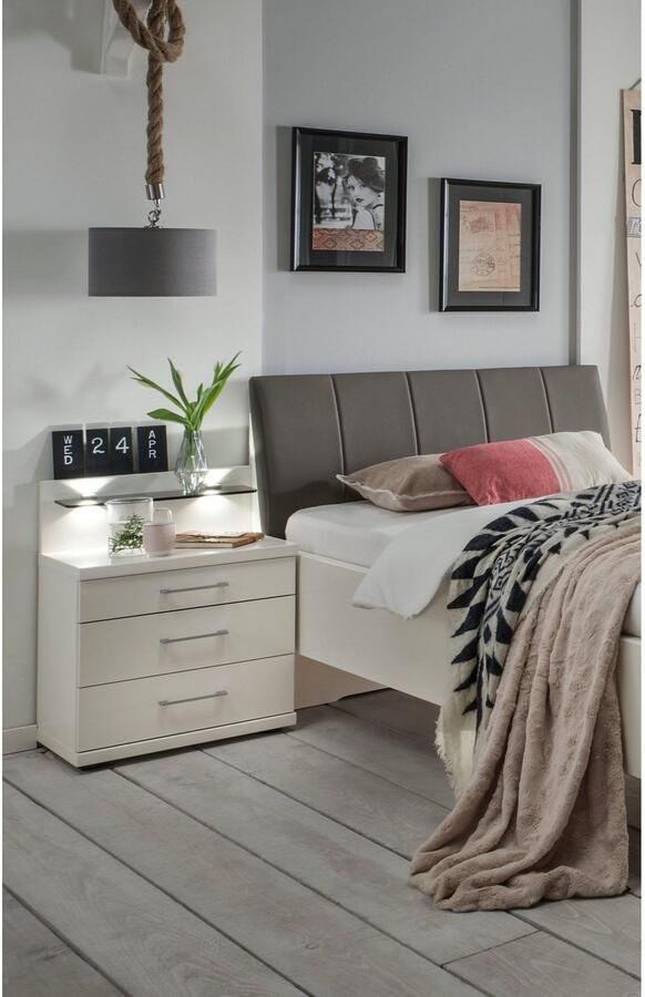 BBright B Bright Nachtkast paneel met glas en verlichting Bienne 50 x 20 x 12 cm alpine wit