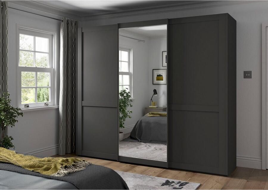 WIEMANN Zweefdeurkast Göteborg Horizontale strook en greeplijsten in rompkleurtint inclusief spiegel - Foto 5
