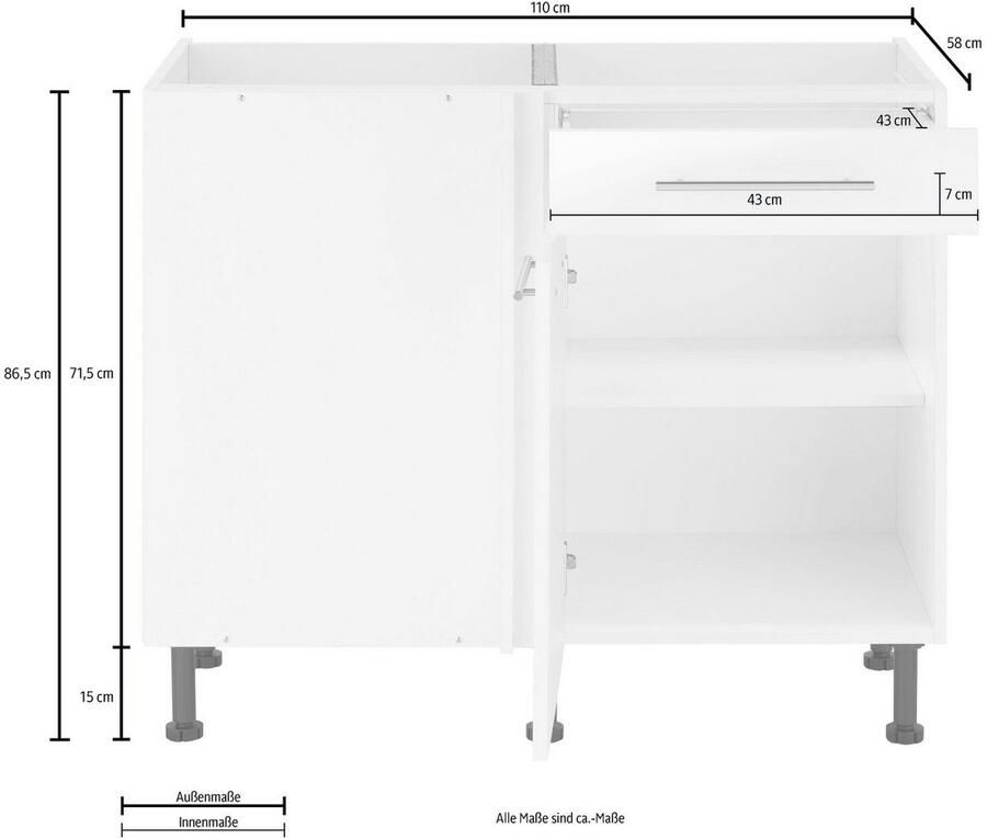 Wiho Küchen Hoekonderkast Ela met metalen handvatten