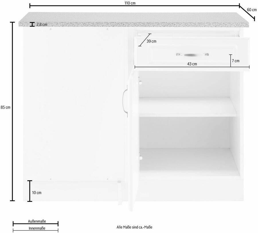 Wiho Küchen Hoekonderkast Linz 100 cm breed planningsmaat 110 cm in landhuisstijl - Foto 2