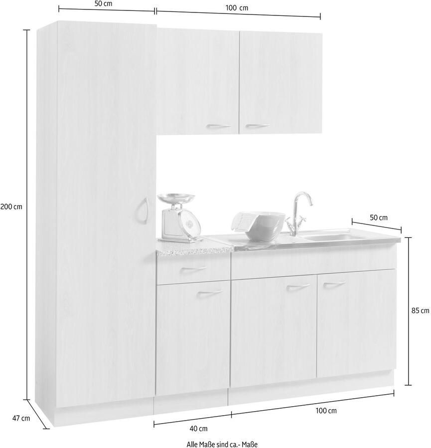 Wiho Küchen Keuken Kiel Breedte 190 cm met 28 mm dikke werkblad diepte 50 cm