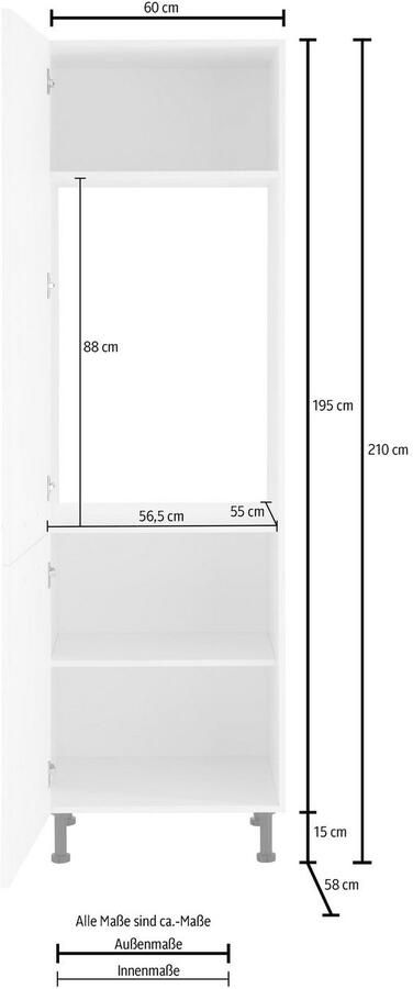 Wiho Küchen Koelkastombouw Ela Breedte 60 cm in hoogte verstelbare poten