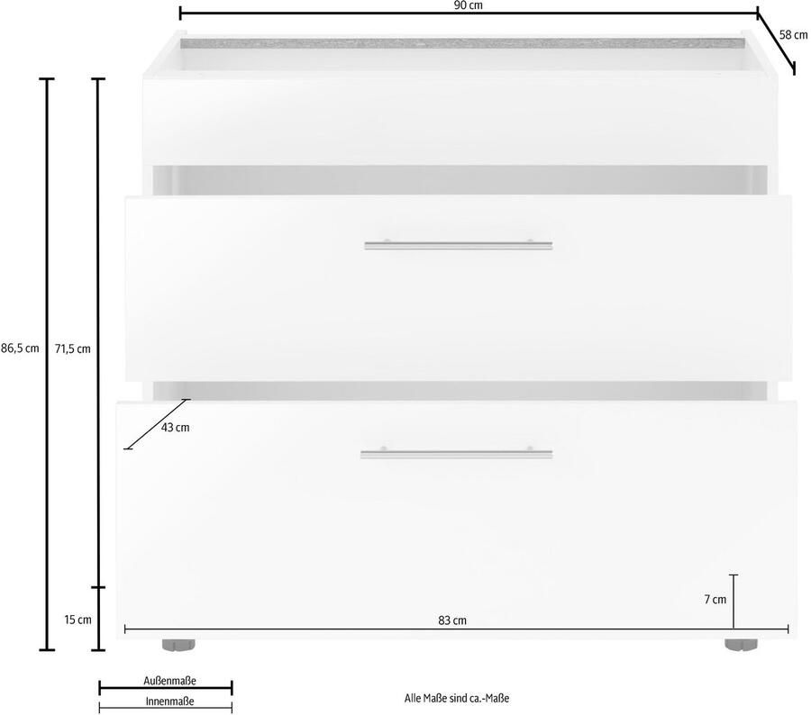 Wiho Küchen Ombouwkast voor fornuis Ela 90 cm breed met soft-closefunctie