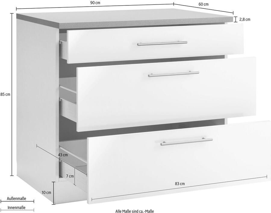 Wiho Küchen Onderkast Cali 90 cm breed met 2 grote laden - Foto 2