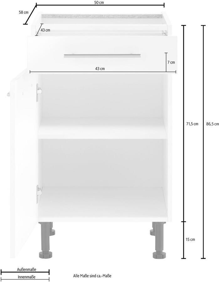 Wiho Küchen Onderkast Ela Breedte 50 cm in hoogte verstelbare poten