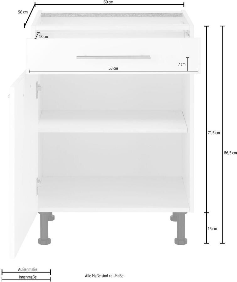 Wiho Küchen Onderkast Ela Breedte 60 cm in hoogte verstelbare poten