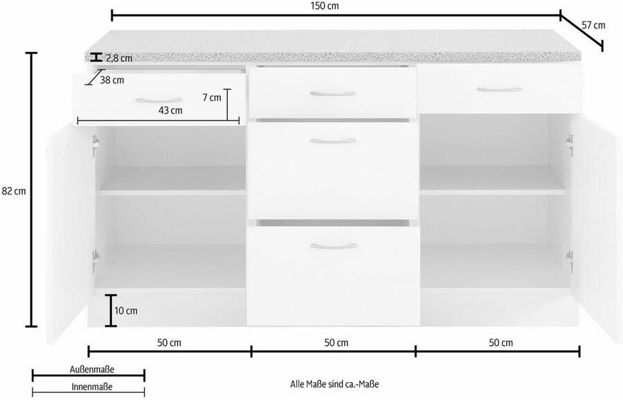 Wiho Küchen Onderkast Kiel 150 cm breed