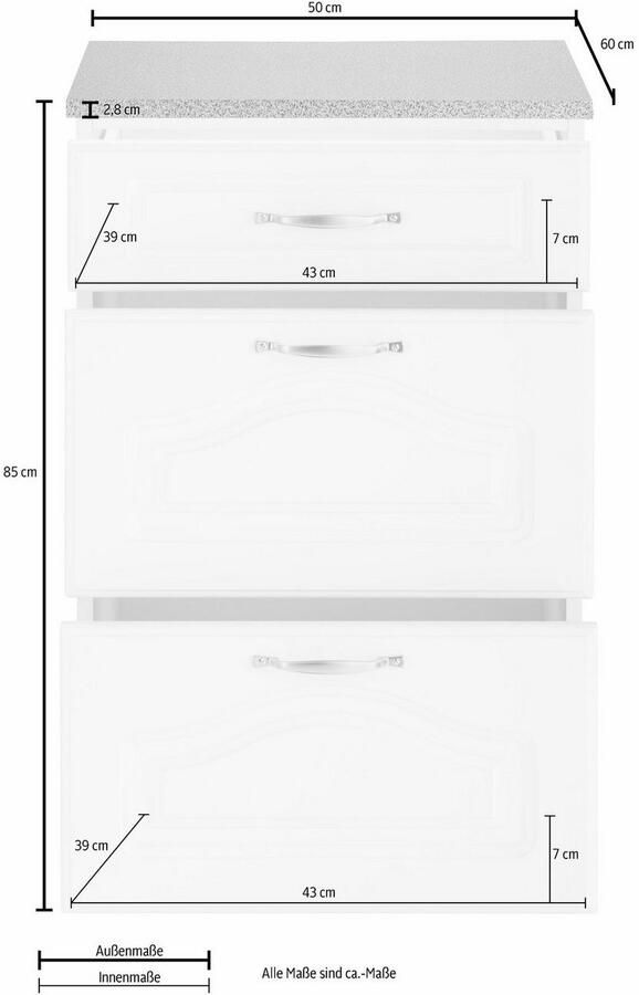 Wiho Küchen Onderkast Linz 50 cm breed met 2 grote lades in landhuisstijl - Foto 2