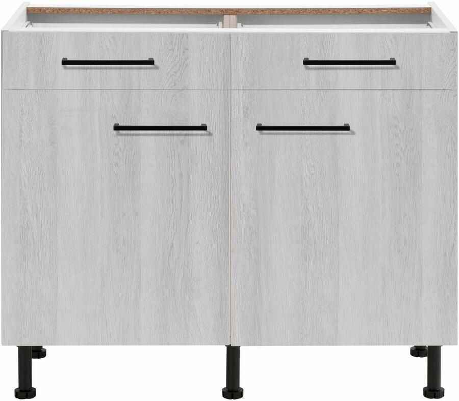 Wiho Küchen Onderkast Nisos 100 cm breed soft-close in lades verstelbare voeten zonder blad