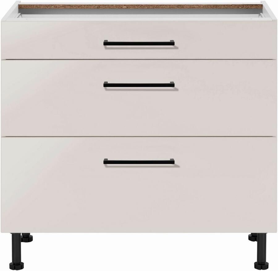 Wiho Küchen Onderkast Nisos 90 cm breed soft-close in lades verstelbare voeten zonder blad