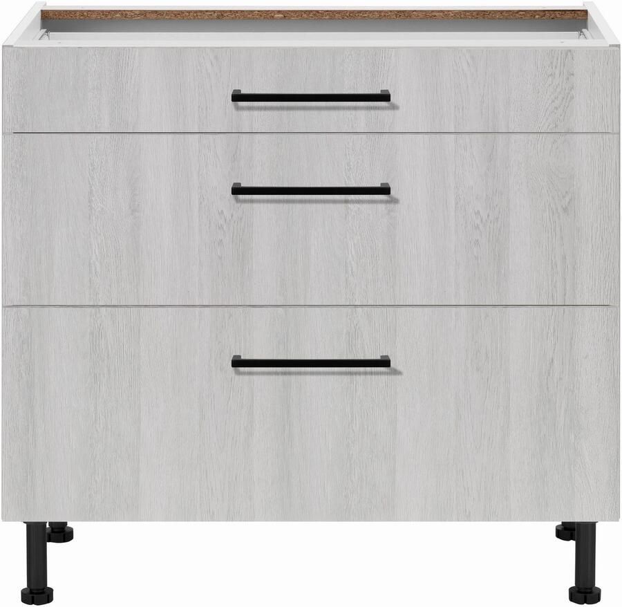 Wiho Küchen Onderkast Nisos 90 cm breed soft-close in lades verstelbare voeten zonder blad