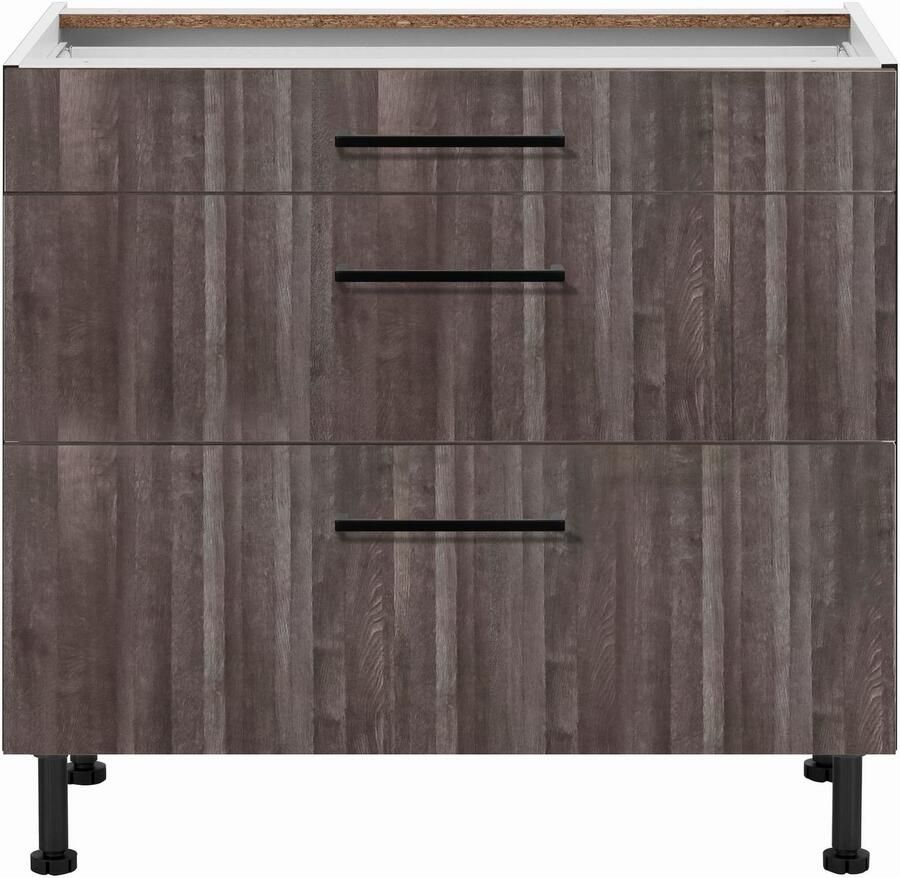 Wiho Küchen Onderkast Nisos 90 cm breed soft-close in lades verstelbare voeten zonder blad