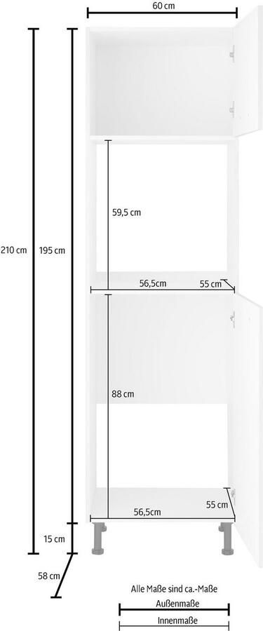 Wiho Küchen Ovenombouwkast Ela 60 cm breed in hoogte verstelbare poten