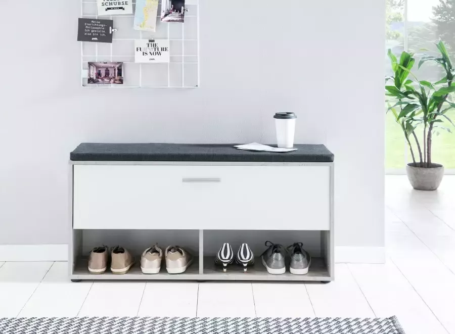 Wilmes Schoenenkast Karin met zitkussen wit beton