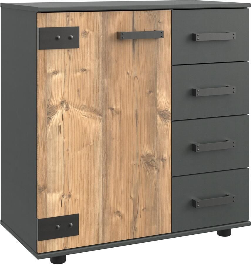 Wimex Kast met laden en deuren Stockholm kast Made in Germany rustieke uitstraling industriële look 1-deurs met 4 lades 81 41 83 cm - Foto 6