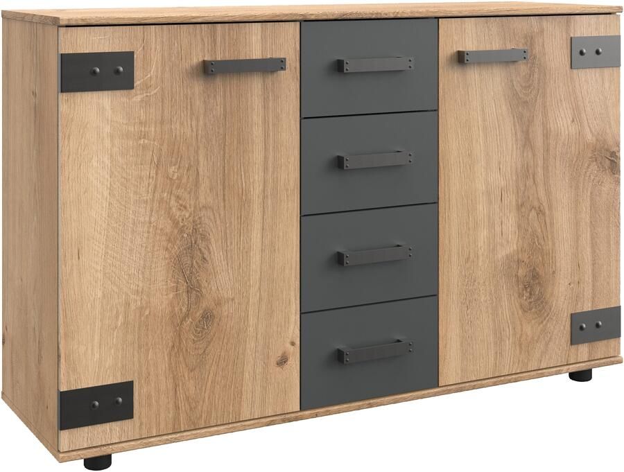 Wimex Kast met laden en deuren Stockholm sideboard kast Made in Germany Industrieel look 2-deurs met 4 lades 130x41x83 cm - Foto 6