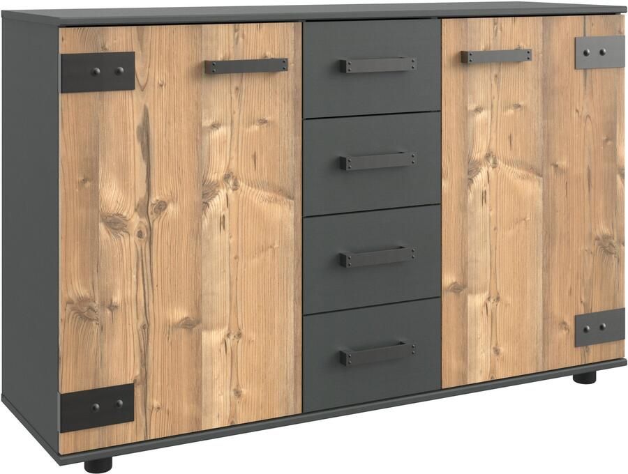 Wimex Kast met laden en deuren Stockholm sideboard kast Made in Germany Industrieel look 2-deurs met 4 lades 130x41x83 cm - Foto 6