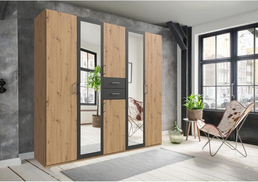 Wimex Kledingkast Diver draaideurkast met spiegel 180 225 of 270cm breed Bestseller slaapkamerkast optioneel met 3 binneninrichtingen - Foto 8