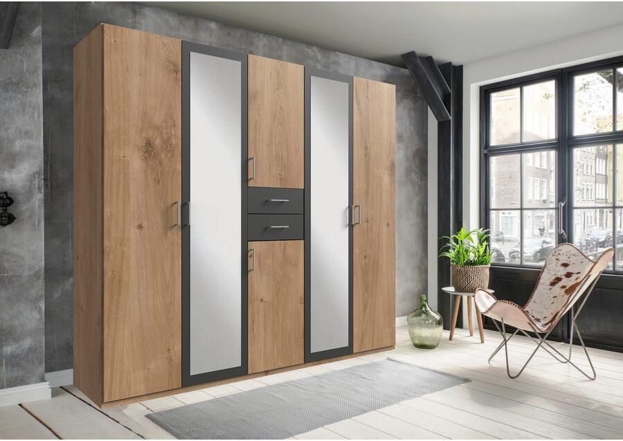 Wimex Kledingkast Diver draaideurkast met spiegel 180 225 of 270cm breed Bestseller slaapkamerkast optioneel met 3 binneninrichtingen - Foto 8