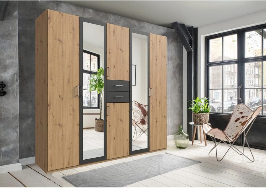 Wimex Kledingkast Diver draaideurkast met spiegel 180 225 of 270cm breed Bestseller slaapkamerkast optioneel met 3 binneninrichtingen - Foto 8