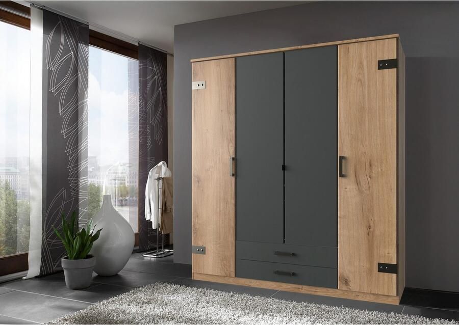 Wimex Kledingkast Kurk met of zonder spiegel rustieke look in industrieel ontwerp - Foto 5