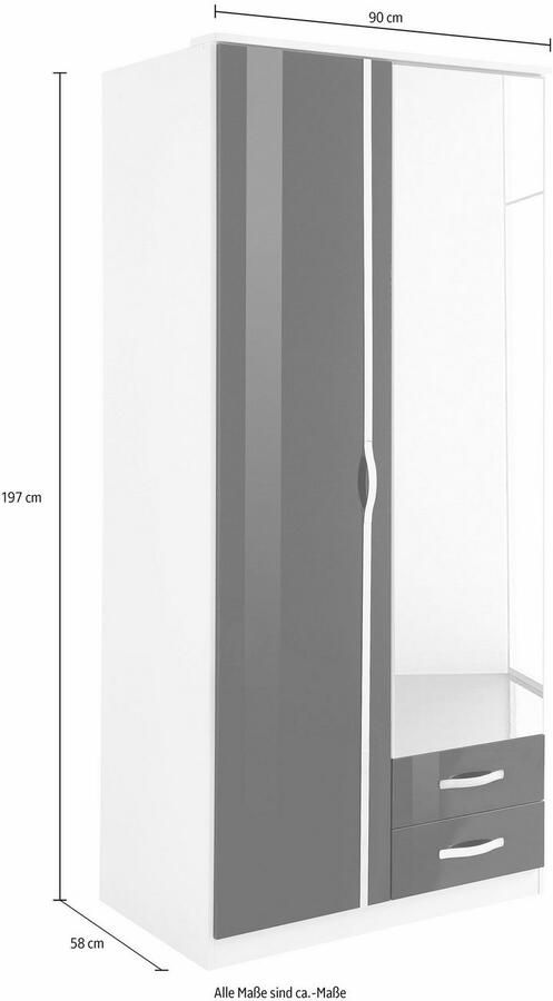 Anders Kledingkast 2 deuren 1 spiegel + 2 lades Wit decor L 91 x D 56 x H199 cm TRIO - Foto 6