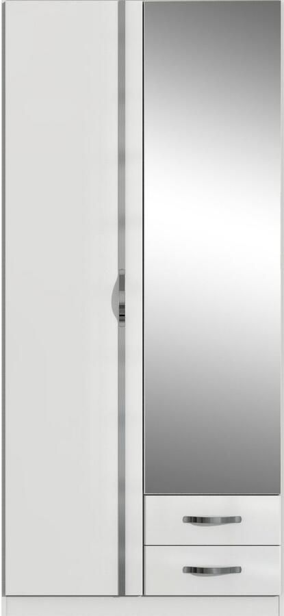 Anders Kledingkast 2 deuren 1 spiegel + 2 lades Wit decor L 91 x D 56 x H199 cm TRIO - Foto 8