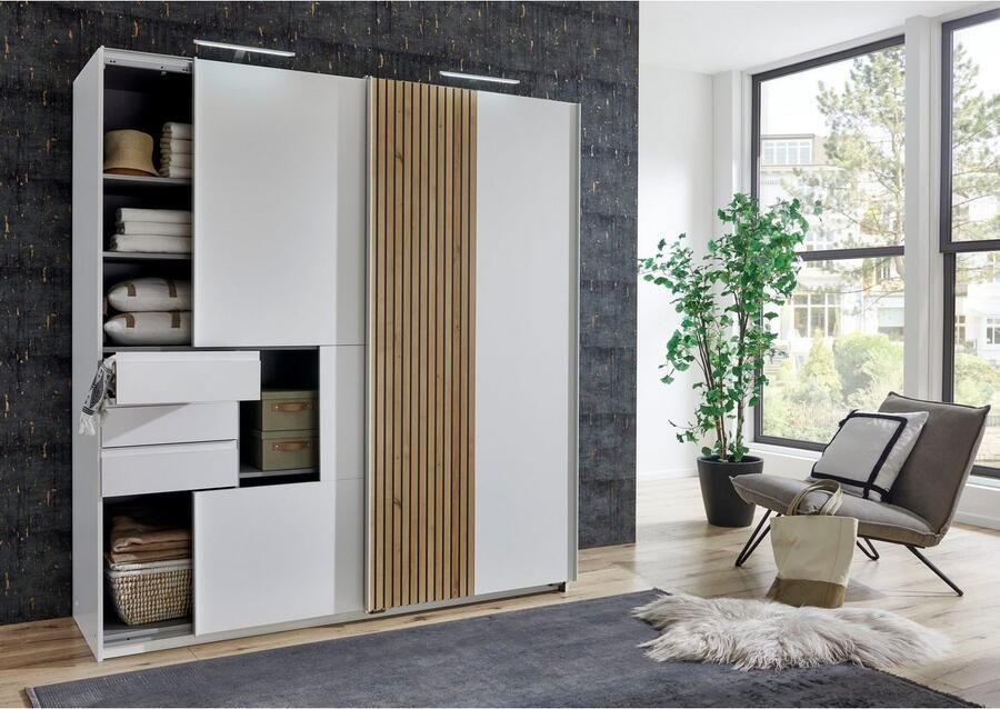 Wimex Schuifdeurkast Coburg kledingkast Made in Germany met akoestisch paneel uiterlijk of houtlook eikenkleur 180 cm breed - Foto 3