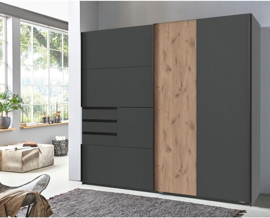 Wimex Schuifdeurkast Coburg kledingkast Made in Germany met akoestisch paneel uiterlijk of houtlook eikenkleur 180 cm breed - Foto 4