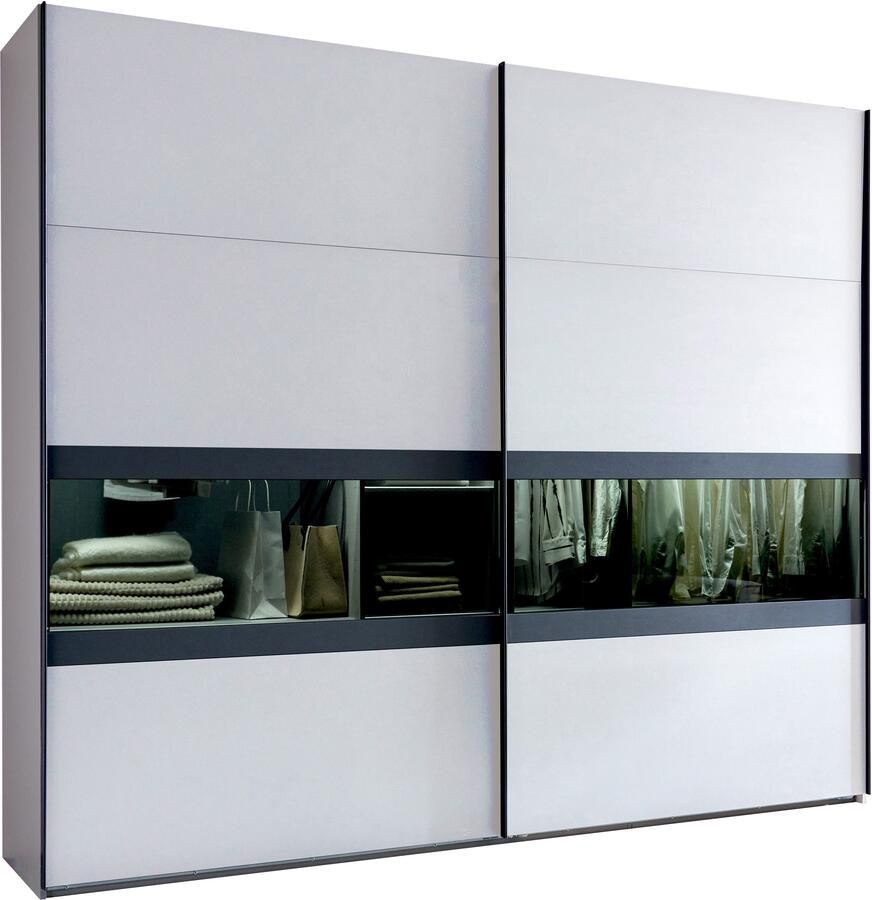 Wimex Schuifdeurkast Easy Plus kledingkast Made in Germany met glazen inzet rookglas vele breedtes beschikbaar zwarte handgrepen - Foto 14