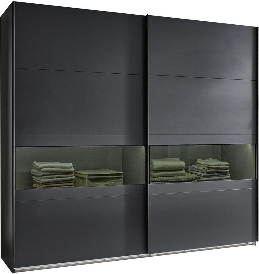 Wimex Schuifdeurkast Easy Plus kledingkast Made in Germany met glazen inzet rookglas vele breedtes beschikbaar zwarte handgrepen - Foto 14