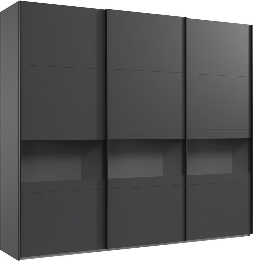 Wimex Schuifdeurkast Easy Plus kledingkast Made in Germany met glazen inzet rookglas vele breedtes beschikbaar zwarte handgrepen - Foto 14