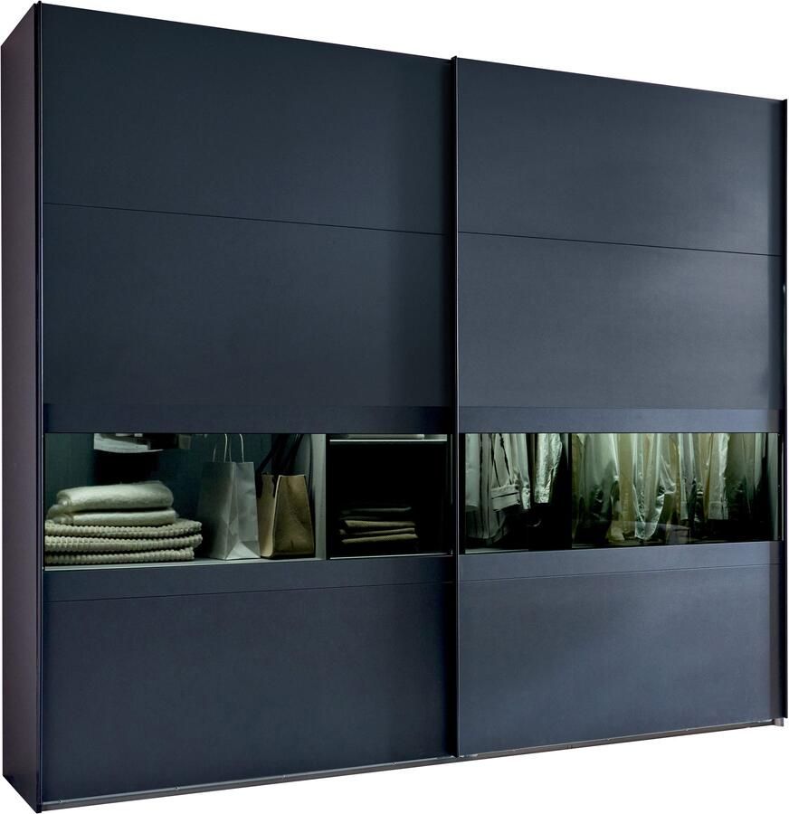 Wimex Schuifdeurkast Easy Plus kledingkast Made in Germany met glazen inzet rookglas vele breedtes beschikbaar zwarte handgrepen - Foto 14