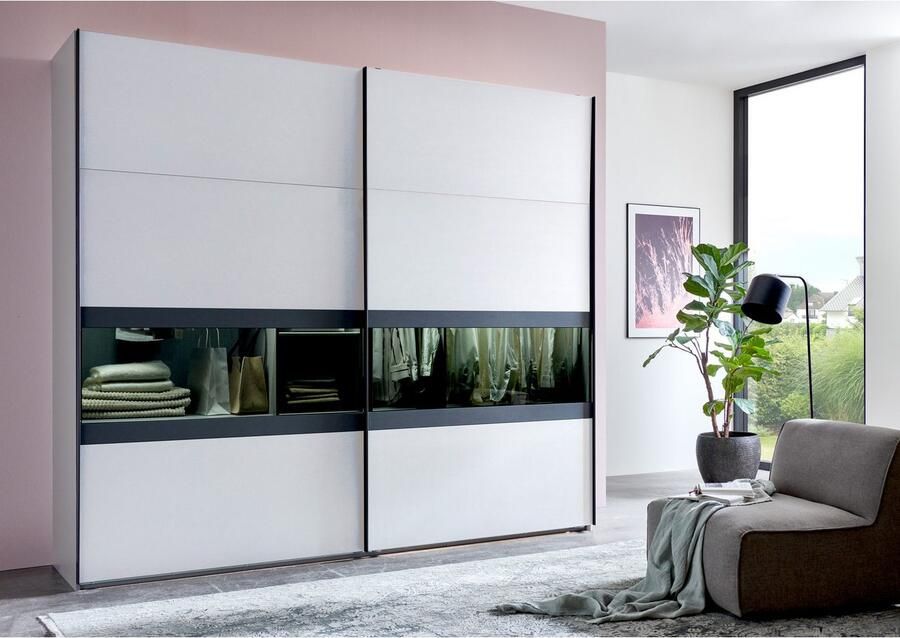 Wimex Schuifdeurkast Easy Plus kledingkast Made in Germany met glazen inzet rookglas vele breedtes beschikbaar zwarte handgrepen - Foto 7