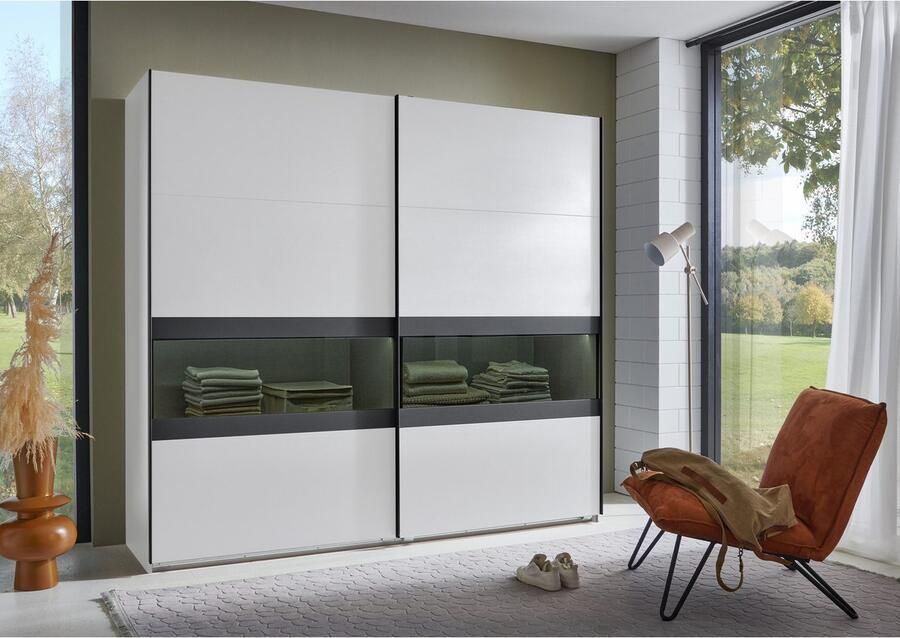 Wimex Schuifdeurkast Easy Plus kledingkast Made in Germany met glazen inzet rookglas vele breedtes beschikbaar zwarte handgrepen - Foto 7