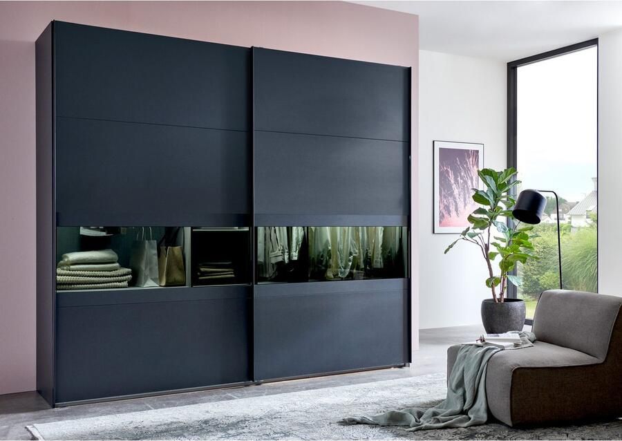 Wimex Schuifdeurkast Easy Plus kledingkast Made in Germany met glazen inzet rookglas vele breedtes beschikbaar zwarte handgrepen - Foto 7
