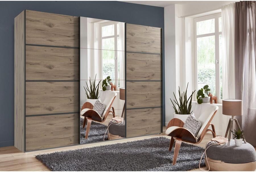 Wimex Schuifdeurkast Jork kledingkast met spiegel zwarte metalen handgrepen Kast in verschillende maten en binneninrichtingsvarianten - Foto 7