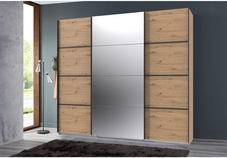 Wimex Schuifdeurkast Jork kledingkast met spiegel zwarte metalen handgrepen Kast in verschillende maten en binneninrichtingsvarianten - Foto 7