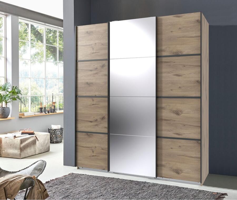 Wimex Schuifdeurkast Jork kledingkast met spiegel zwarte metalen handgrepen Kast in verschillende maten en binneninrichtingsvarianten - Foto 7