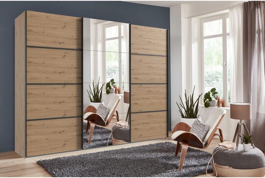 Wimex Schuifdeurkast Jork kledingkast met spiegel zwarte metalen handgrepen Kast in verschillende maten en binneninrichtingsvarianten - Foto 8