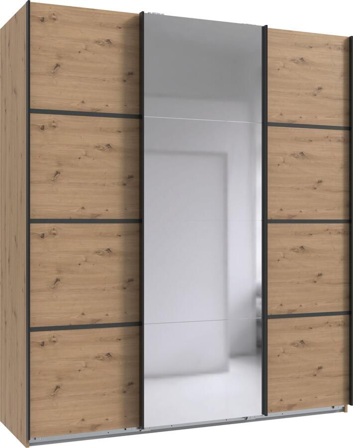 Wimex Schuifdeurkast Jork kledingkast met spiegel zwarte metalen handgrepen Kast in verschillende maten en binneninrichtingsvarianten - Foto 15