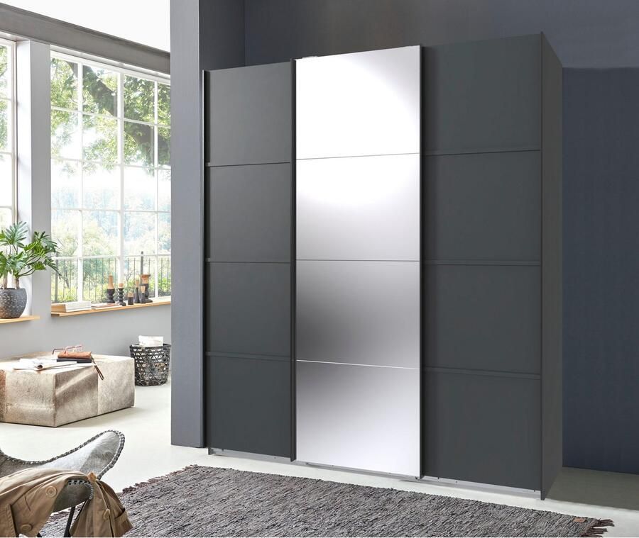 Wimex Schuifdeurkast Jork kledingkast met spiegel zwarte metalen handgrepen Kast in verschillende maten en binneninrichtingsvarianten - Foto 8