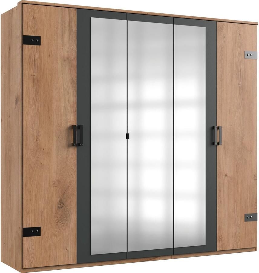 Wimex Slaapkamerserie Stockholm rustieke look in industrieel ontwerp 6-delig kledingkast met spiegel bed inclusief lades (set) - Foto 5