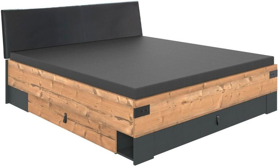 Wimex Slaapkamerserie Stockholm rustieke look in industrieel ontwerp 6-delig kledingkast met spiegel bed inclusief lades (set) - Foto 15