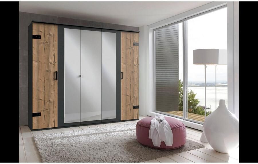 Wimex Slaapkamerserie Stockholm rustieke look in industrieel ontwerp 6-delig kledingkast met spiegel bed inclusief lades (set) - Foto 18