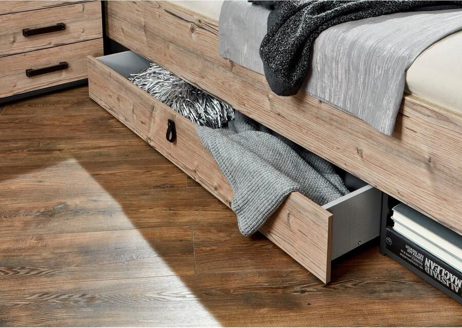 Wimex Slaapkamerserie Stockholm rustieke look in industrieel ontwerp 6-delig kledingkast met spiegel bed inclusief lades (set) - Foto 5