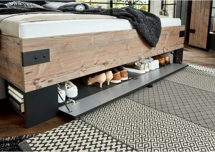 Wimex Slaapkamerserie Stockholm rustieke look in industrieel ontwerp 6-delig kledingkast met spiegel bed inclusief lades (set) - Foto 4