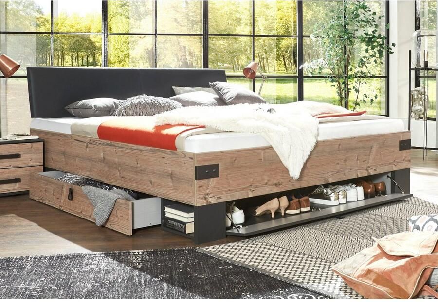 Wimex Slaapkamerserie Stockholm rustieke look in industrieel ontwerp 6-delig kledingkast met spiegel bed inclusief lades (set) - Foto 8
