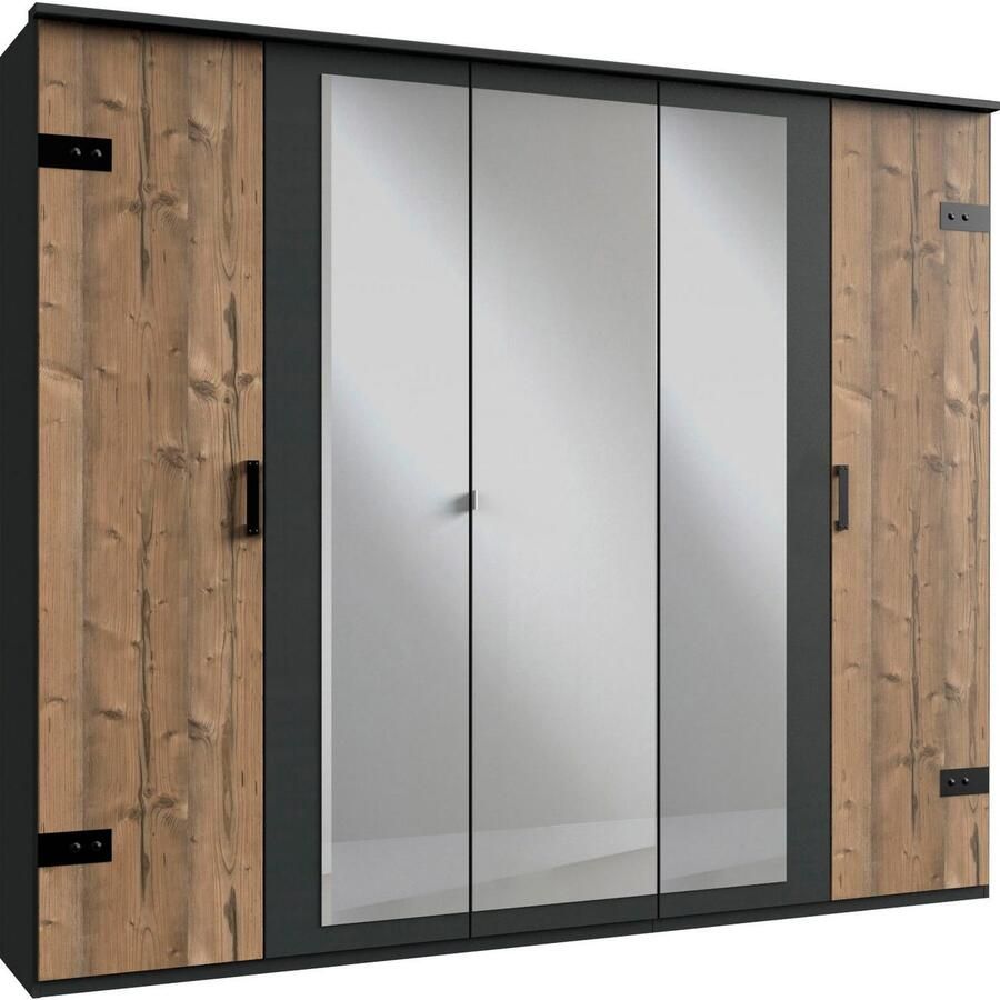 Wimex Slaapkamerserie Stockholm rustieke look in industrieel ontwerp 6-delig kledingkast met spiegel bed inclusief lades (set) - Foto 2